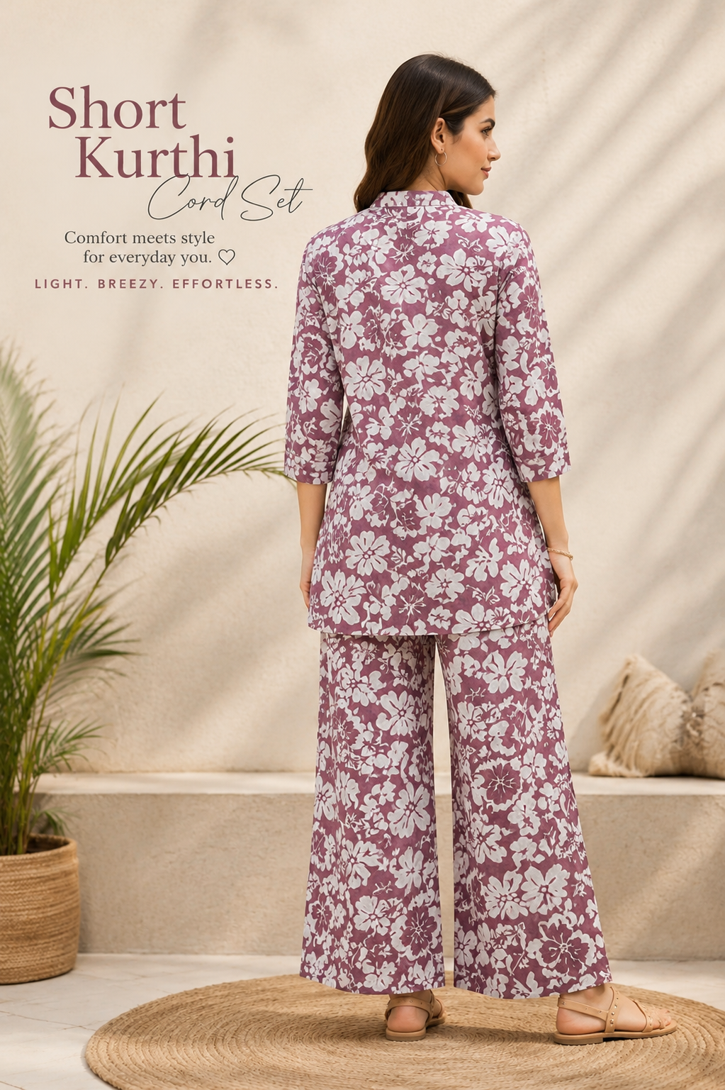 Mauve Floral Short Kurthi Co-ord Set