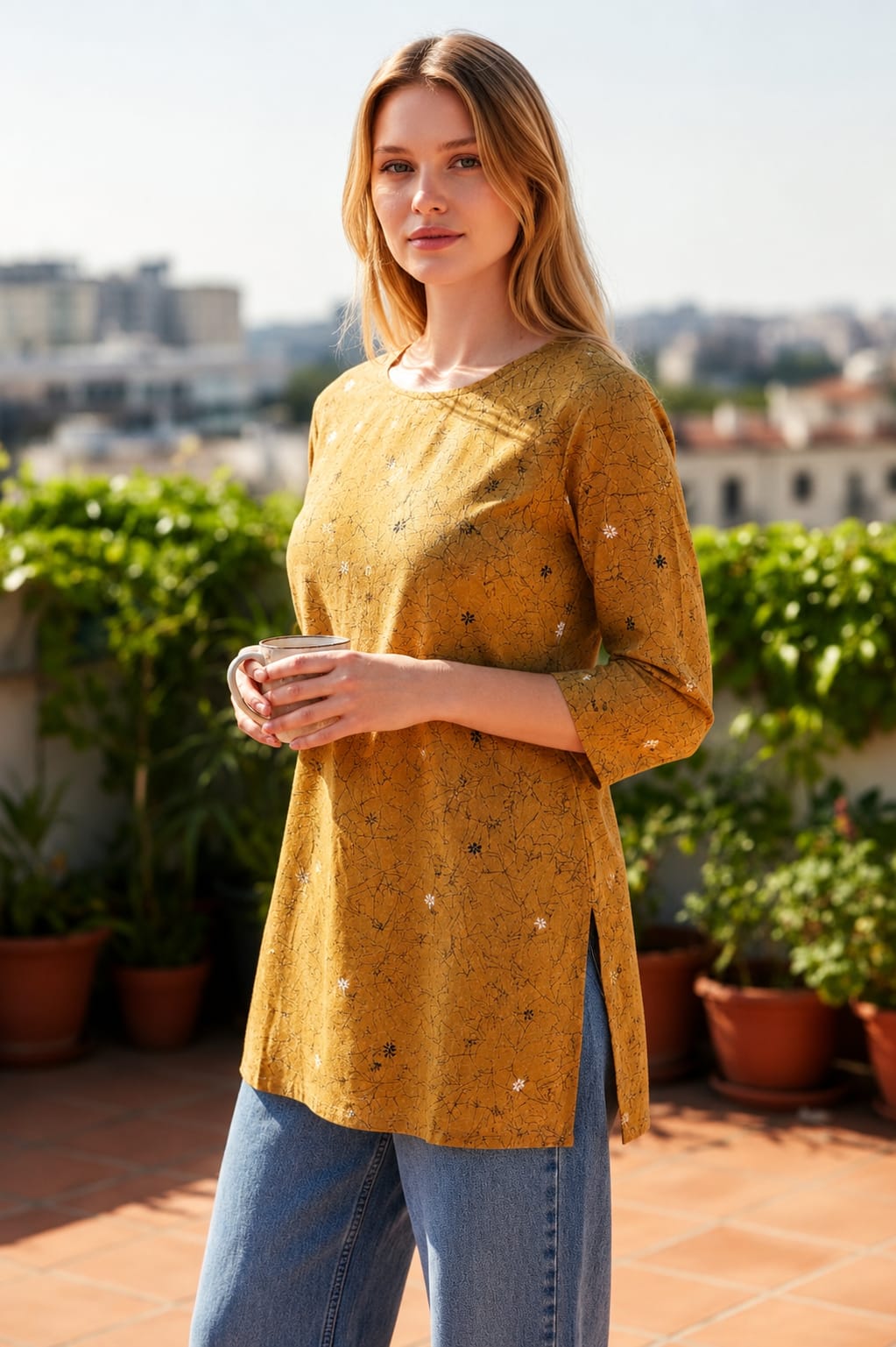 Mustard Bloom Short Kurti