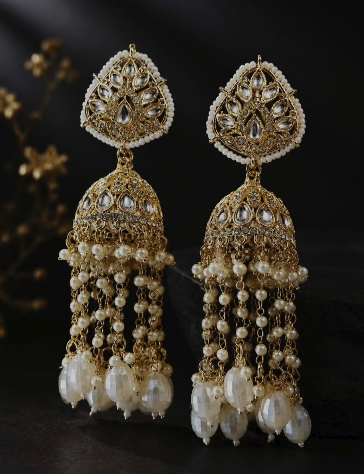 Kundan Pearl Jhumka Earrings